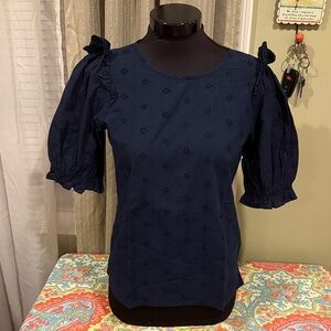 CeCe Navy Blue Puff Sleeve Blouse